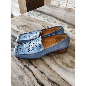 Nine West Light Blue Laser-Cut Leather Loafers